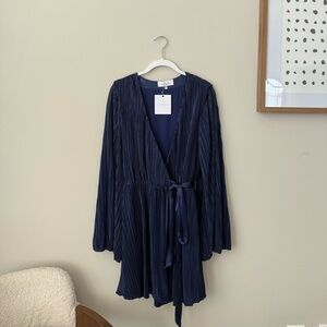 L'Academie Deep Blue Pleated Wrap Dress